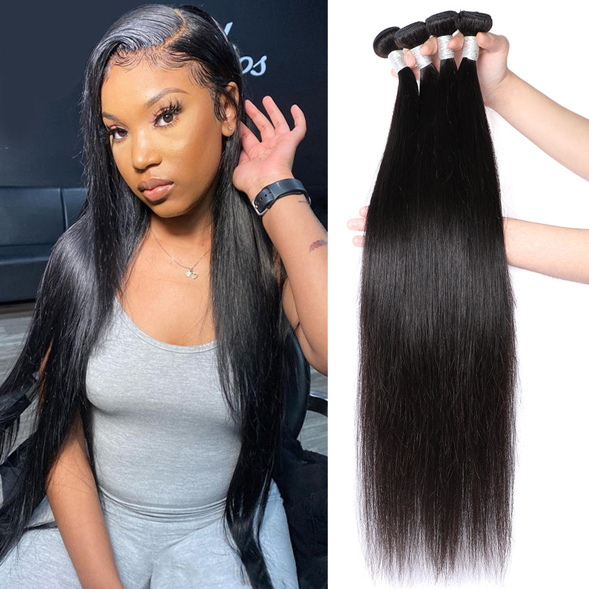 Straight Remy Human Hair Extensions 4 Bundles 10-30 Inches