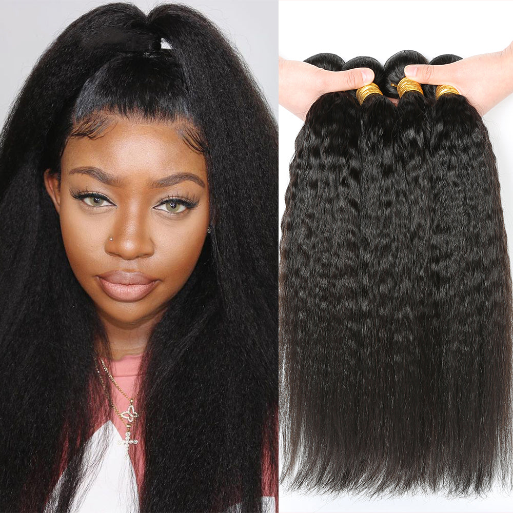 Kinky Straight Natural Color Remy Human Hair 4 Bundles