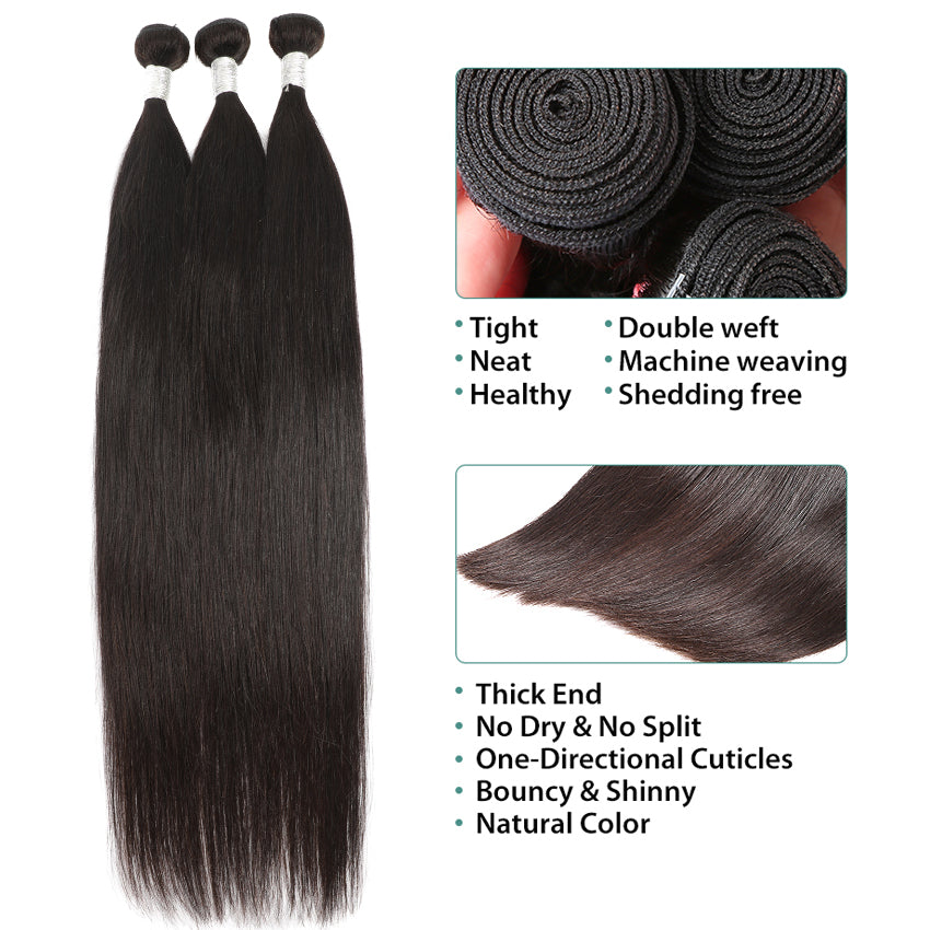 Straight Remy Human Hair Extensions 4 Bundles 10-30 Inches