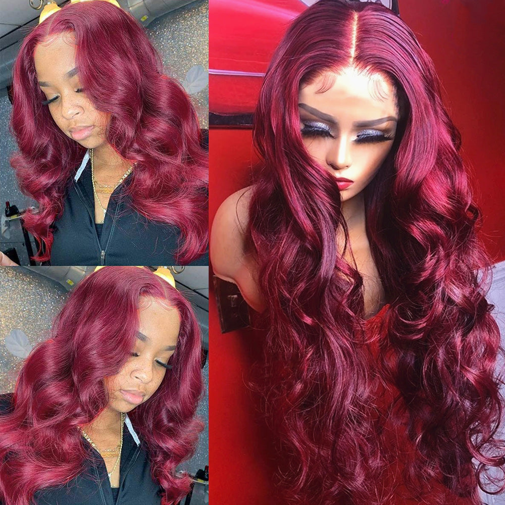 Ronashow 99J Burgundy Body Wave 13*4 Lace Frontal Wig