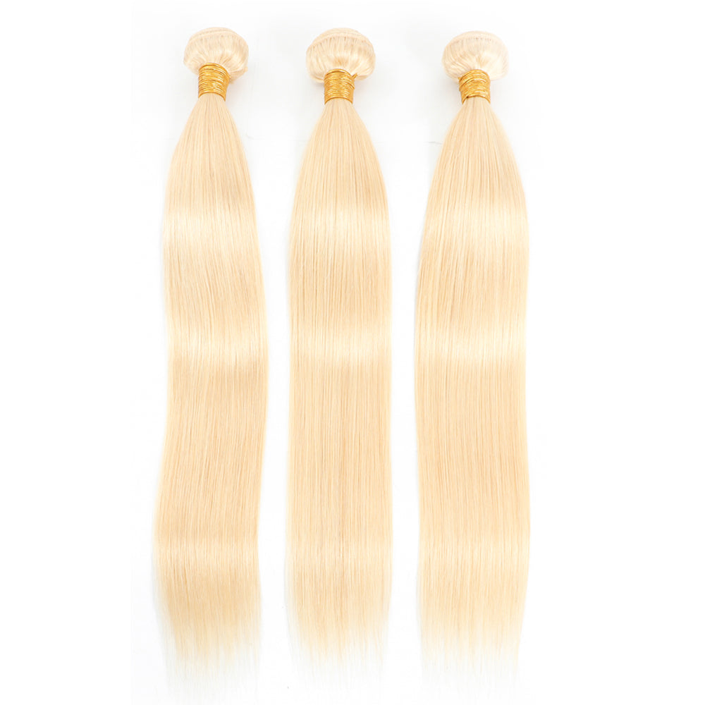 Blonde Color 3 Bundles With 4*4  Lace Closure Straight Remy Human Hair