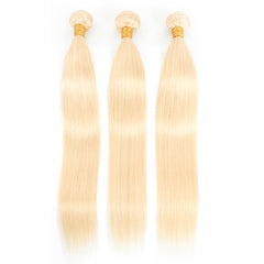 Blonde Color 3 Bundles With 4*4  Lace Closure Straight Remy Human Hair