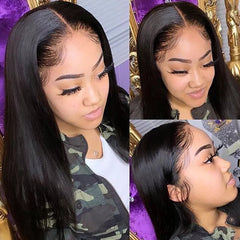 Ronashow 13*4 Lace Frontal Wig Straight Natural Color Human Hair Wig