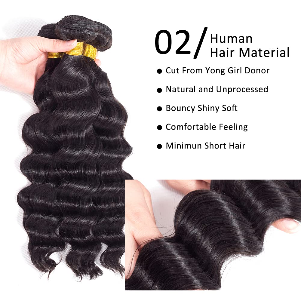 Loose Deep Wave 4 Bundles Remy Human Hair With 4*4 Lace Closure Natural Color