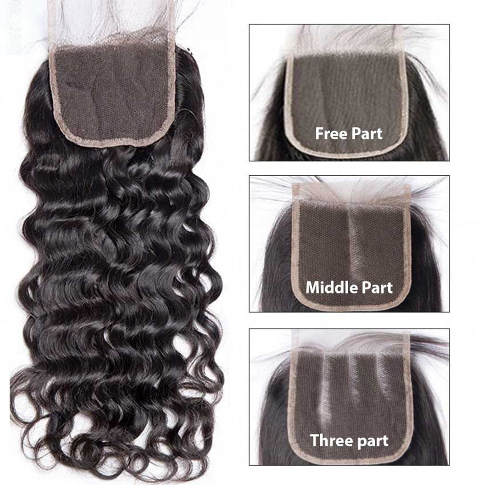 Water Wave Remy Human Hair 4 Bundles With 4*4 Lace Closure