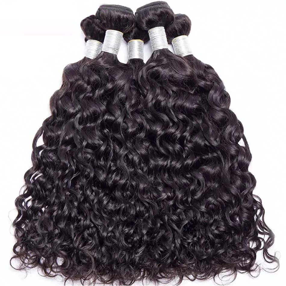 Water Wave Remy Human Hair 4 Bundles With 4*4 Lace Closure