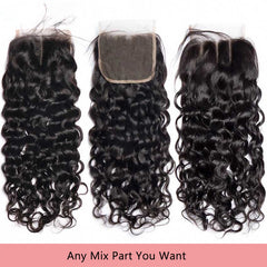 Water Wave Remy Human Hair 4 Bundles With 4*4 Lace Closure