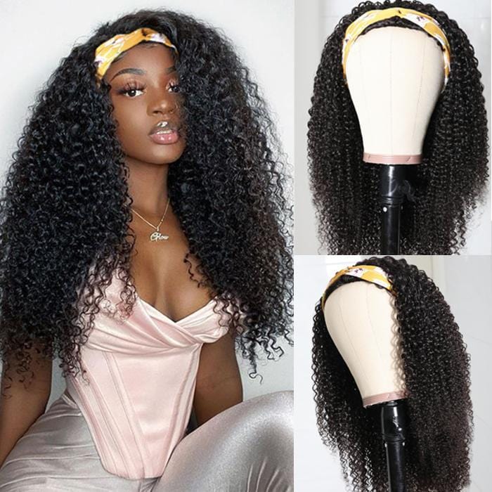 Ronashow Kinky Curly Remy Human Hair Headband Wig 10-30 Inch