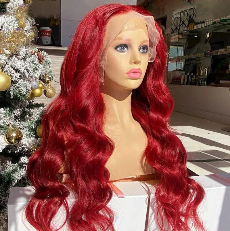 Ronashow Red Color Body Wave 13x4 Lace Front Wig