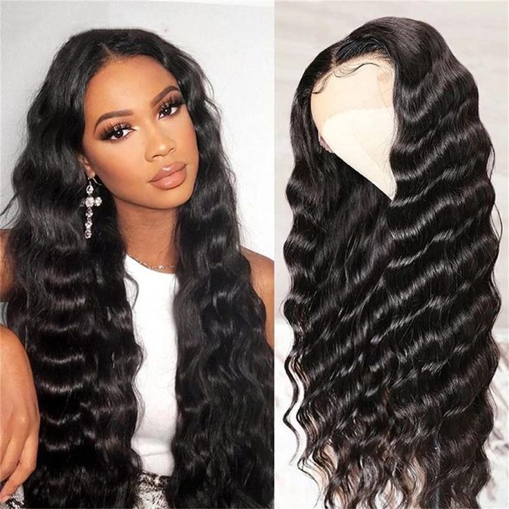 Ronashow 13*4 Lace Frontal Wig Loose Deep Wave Natural Color Human Hair Wig